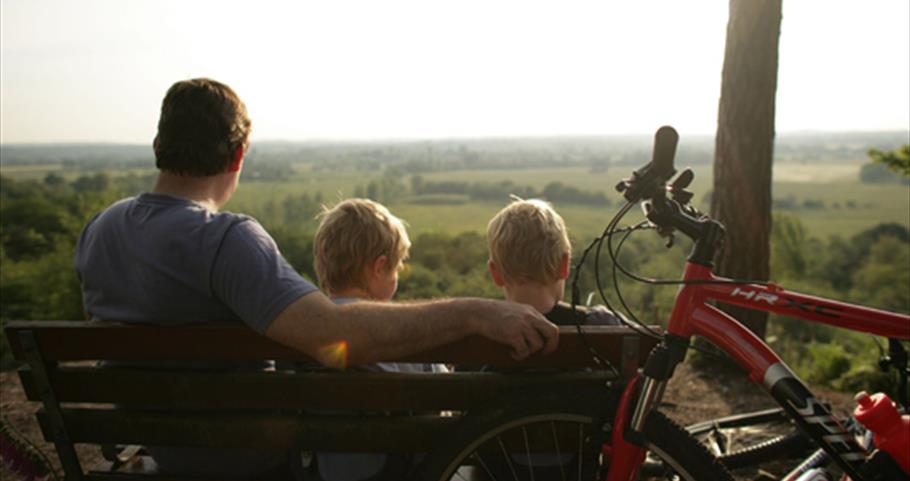 Father and boys sitting on a bench