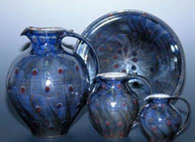 Hand-thrown and decorated domestic stoneware - design cobalt sea.