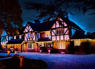 Evening picture of the front of Hotel.